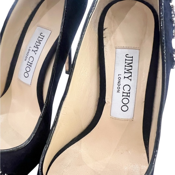 Jimmy Choo Crystal Embellished Romy 100 Flannel Pumps - Picture 9 of 10